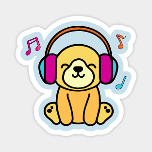 Happy smiling baby dog puppy with headphones. Kawaii cartoon Magnet