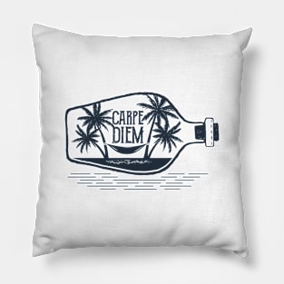 Hammock In Bottle. Carpe Diem. Motivational Qoute. Double Exposure Style Pillow