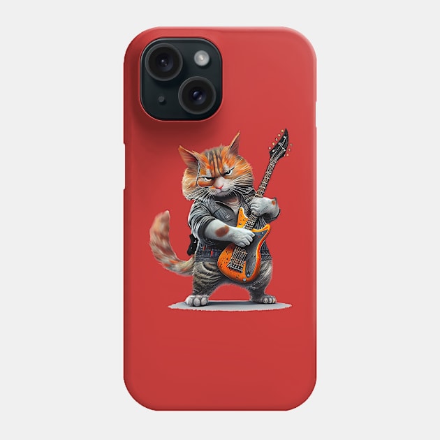 Funny Guitar Cat Rock Tee Funny Guitar Cat Rock Cat Phone Case by solo4design