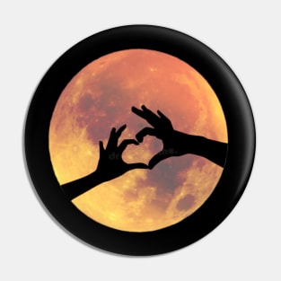 Full Moon with Heart Hands Silhouette Pin