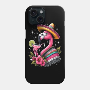 funny flamingo drinking margarita Phone Case