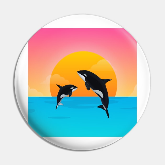 Pink Sunset Orca Pin by IstoriaDesign