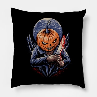 the halloween pumpkin with knife illustration Pillow