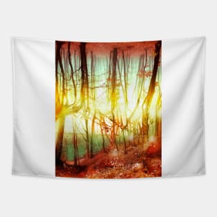 Endless Forest autumn forest red leaves optical illusion golden time Tapestry