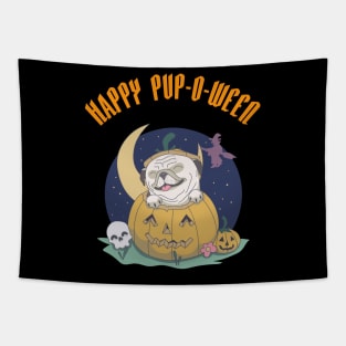 Happy Pup-O-Ween ! Cute Dog Lovers Halloween Design Tapestry