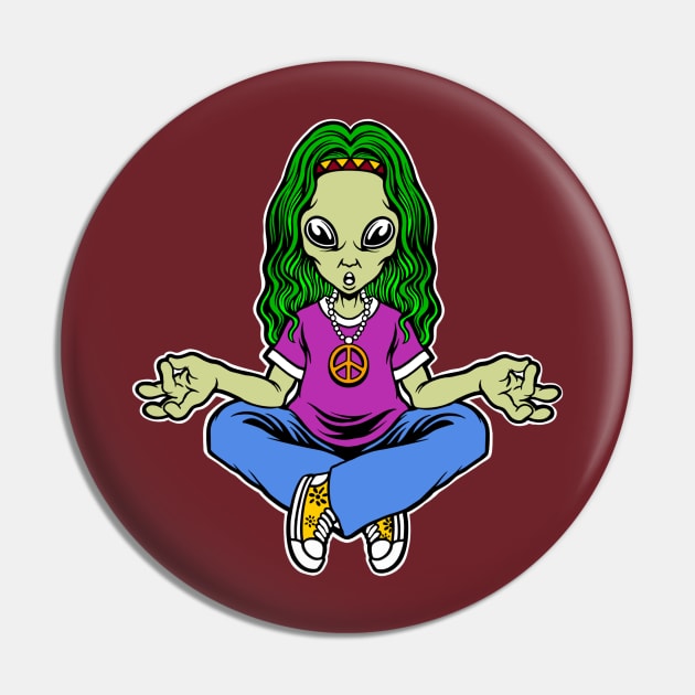 Meditating yoga alien Pin by Mystic Groove Goods