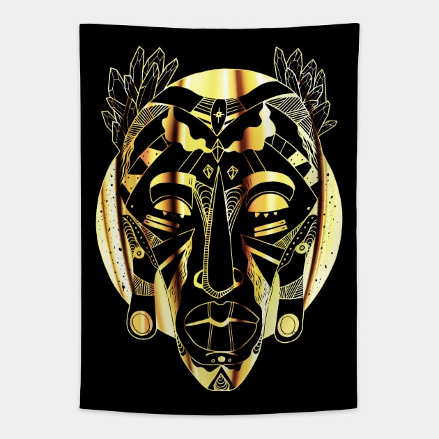 African Mask 1 - Gold Edition Tapestry by kenallouis