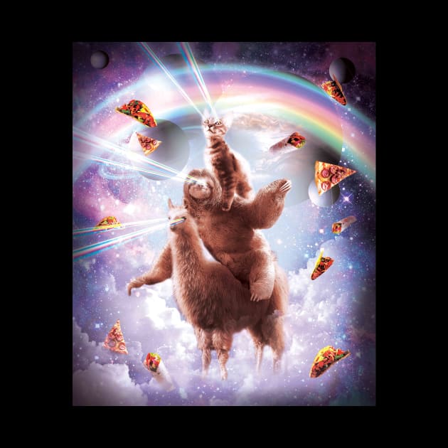 Laser Eyes Space Cat Riding Sloth, Llama - Rainbow by Random Galaxy