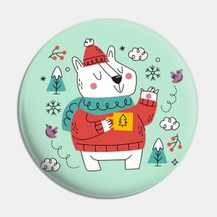 Cosy Polar Bear in Hat and Scarf Winter Fun Pin