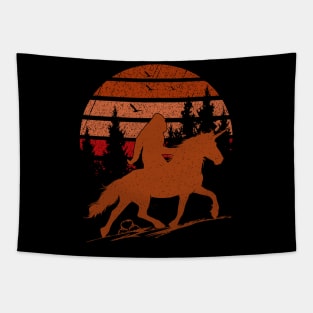 Retro Bigfoot riding unicorn Tapestry