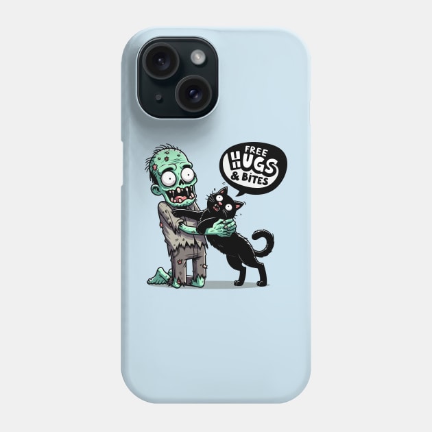 Free Hugs and bites - Zombie hugging black cat Phone Case by PrintSoulDesigns