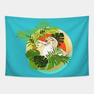 Tropical Sloth in Pineapple Sunglasses Tapestry