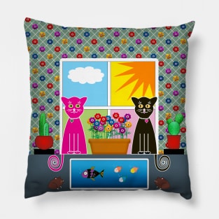 Folk Art Cats Pillow