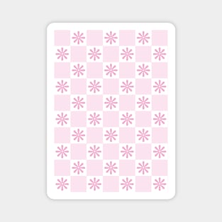 Retro Pink Checkered Floral Pattern Magnet