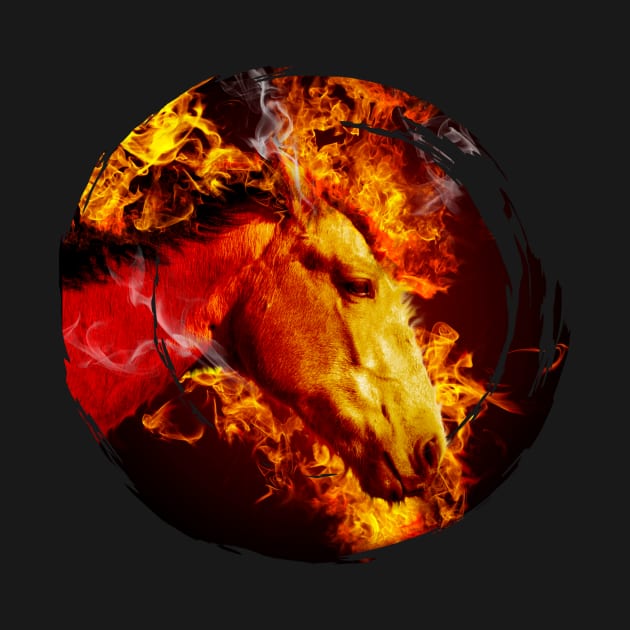 Fire horse, horse of fire, horse on fire. Distressed circle. by emma2023