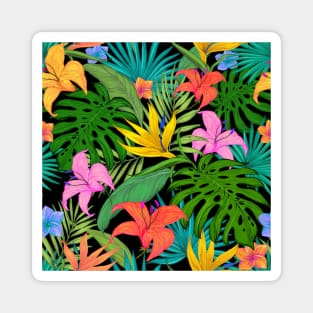 Tropical Floral & Leaves Bright Botanical Pattern Magnet