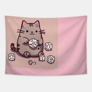 Pusheen cat playing dice Tapestry