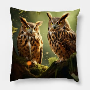 Owl Animal Bird Wildlife Wilderness Colorful Realistic Illustration Pillow