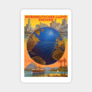 Norddeutscher Lloyd Bremen Germany Vintage Poster 1920 Magnet