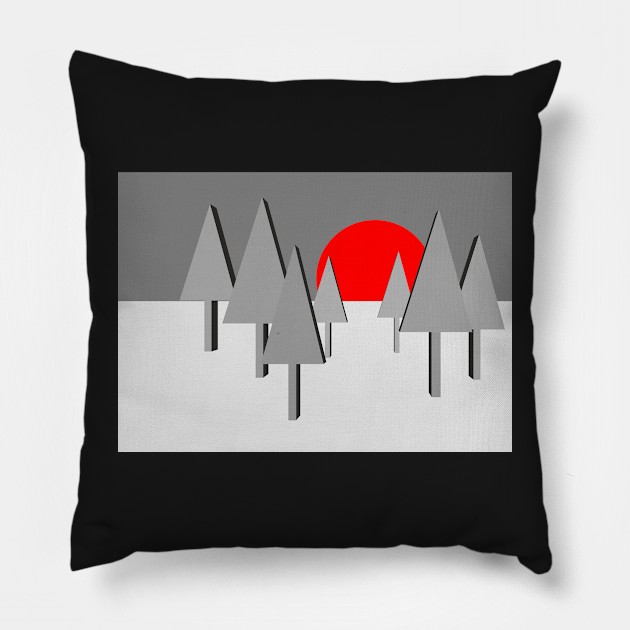 Red Sun with graphic trees Pillow by robelf