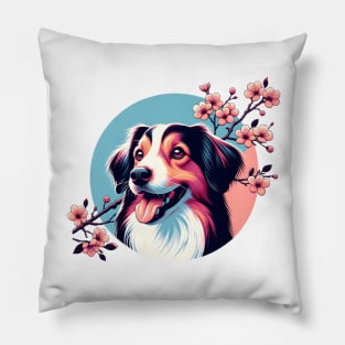 Nederlandse Kooikerhondje's Springtime Cherry Blossom Joy Pillow