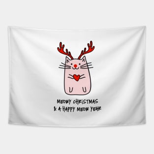 Meowy Christmas, cute cat with antlers Tapestry