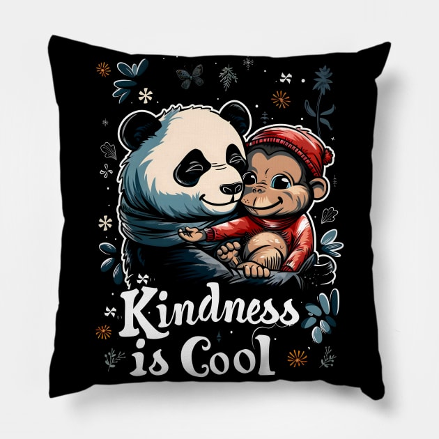 Kindness is Cool-Panda and Monkey 2 Pillow by Peter Awax