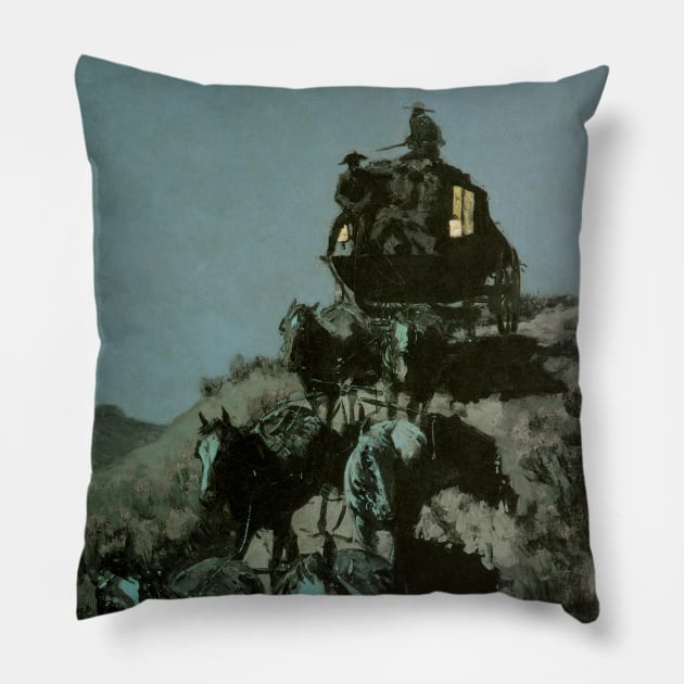 Old Stage Coach of the Plains by Frederic Remington Pillow by MasterpieceCafe