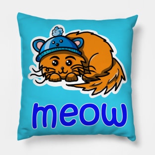 Meow. Happy ginger cat in a cute blue hat Pillow