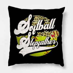 Softball Stepfather Vintage Leopard Softball Family Matching Pillow