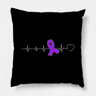 Heartbeat Purple Ribbon Alzheimer's Awareness Pillow