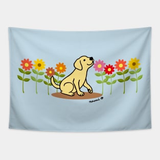 Yellow Labrador and Flowers Tapestry