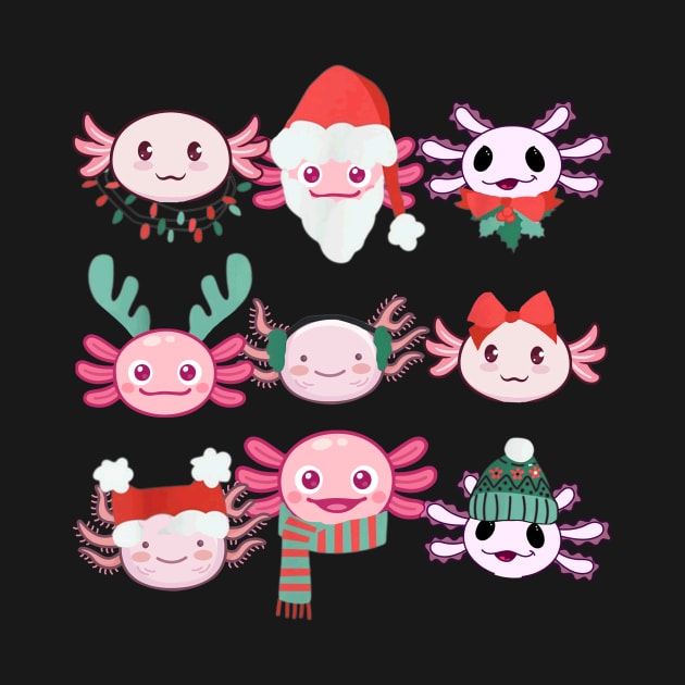 Christmas Axolotls Santa Reindeer Meowy Axolotlmas Animal Lover Xmas by Audell Richardson