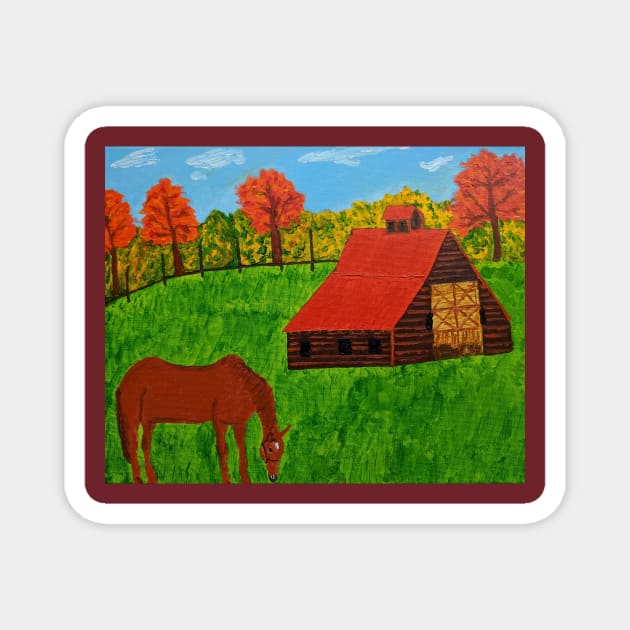 Horse By The Barn Magnet by PaintstopbyNandini