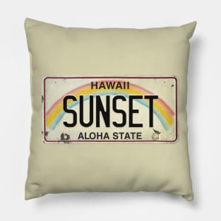 Vintage Hawaii License Plate SUNSET Pillow