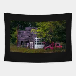 Remains of an Old Tow Truck & Garage Tapestry