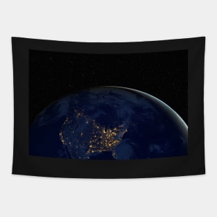 Planet Earth during the night against dark starry sky Tapestry