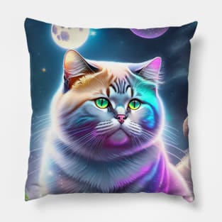 British Shorthair Kitty In Outer Space Pillow