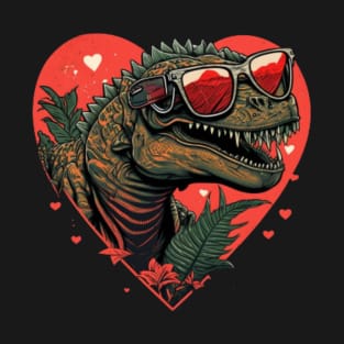 dinosaur valentines day wearing sunglasses T-Shirt