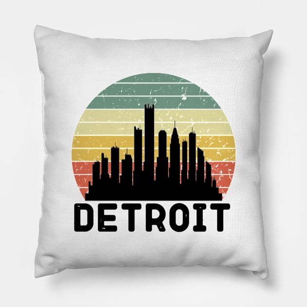 Detroit City Skyscraper Skylines Vintage Design Pillow by OriginalGiftsIdeas