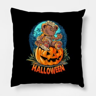 cute-halloween-teddy-bear-with-knife-sitting-pumpkin Pillow