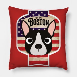 Boston Terrier - Distressed American Boston Terrier Beer Label Design Pillow