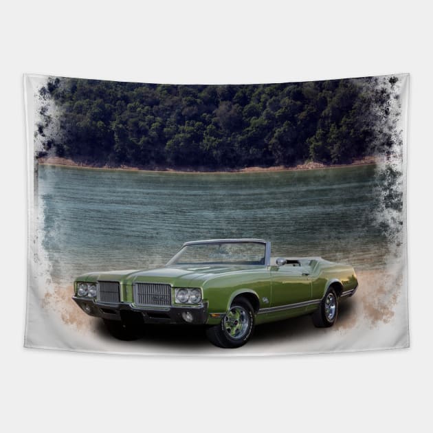 1971 Oldsmobile Cutlass in our lake distressed series on front and back Tapestry by Permages LLC