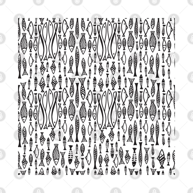 Fishy Pattern Doodle - Black and white palette by sketchbookjo