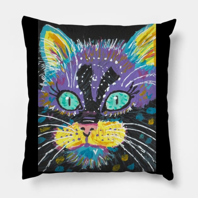 abstract cat face Pillow by SamsArtworks