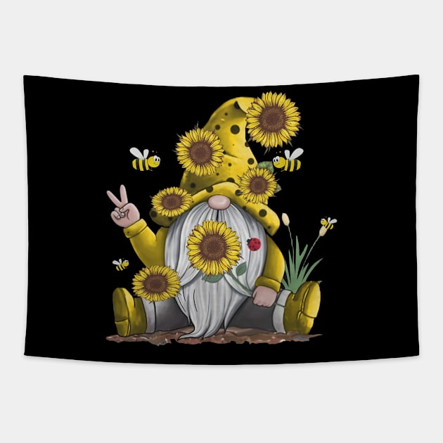 Gnome With Bee Sunflower Hippie Tapestry by Jenna Lyannion