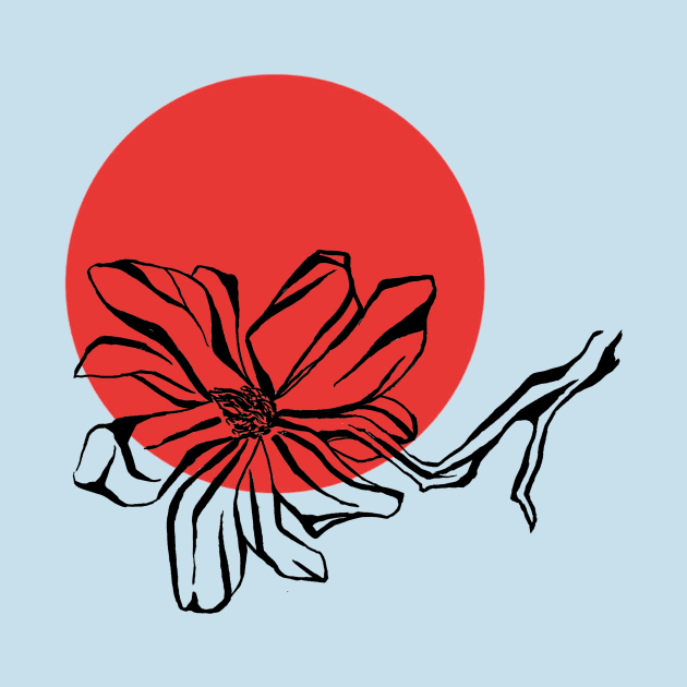 Magnolia flower on red circle by Art by Taya 