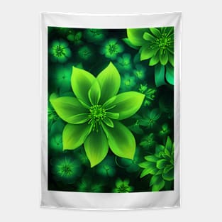 Glowing Green Flower pattern Tapestry