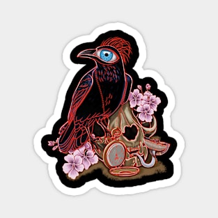 Red crow and skull cat Magnet