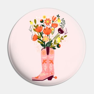 Pink Cowboy Boot and Wild Flower Bouquet Pin